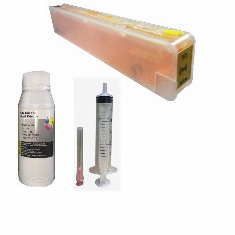 Refillable Ink Cartridge compatible for HP 971XL Yellow for X551dw X576dw