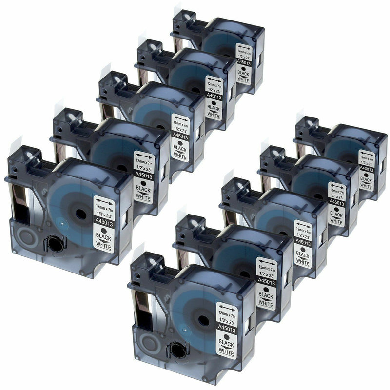 10pk 45013 S0720530 Compatible for DYMO D1 Label Tape 12mm Black on White
