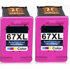 2pk Remanufactured 67XL Color Ink Cartridge for HP 67 XL DeskJet 2732 2755 2752