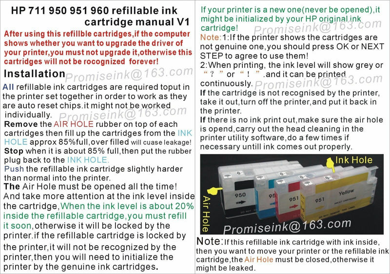 Empty Refillable Ink Cartridges SET For HP 711 Designjet T120 T520 Hp711