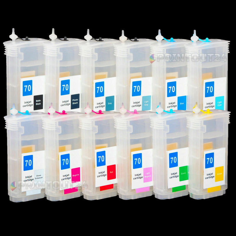 12 Pack Empty Refillable ink cartridge Kit for HP 70 DesignJet Z3100 130ml