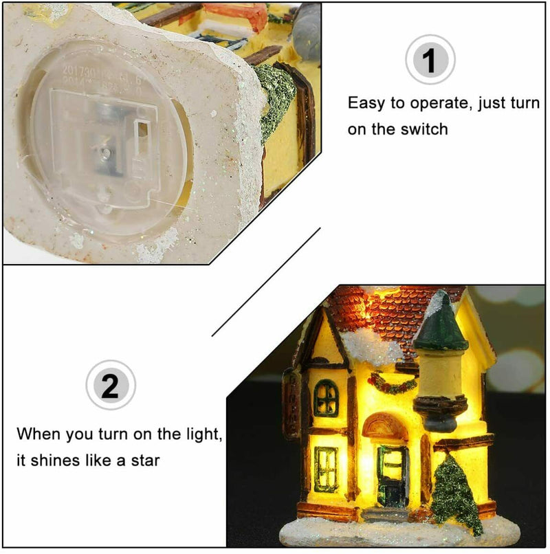 Resin Christmas Village Houses with LED Xmas Holiday Decoration Ornaments Gift
