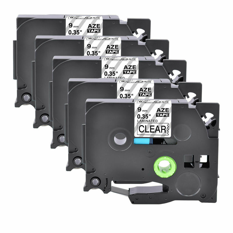 5P Black on Clear 9mm TZ TZe-121 Laminated Label Tape For Brother P-touch 9200PC