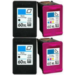4 Pack Compatible 60XL Black+Tri-Color Ink Cartridge for HP Deskjet D1660 F2480