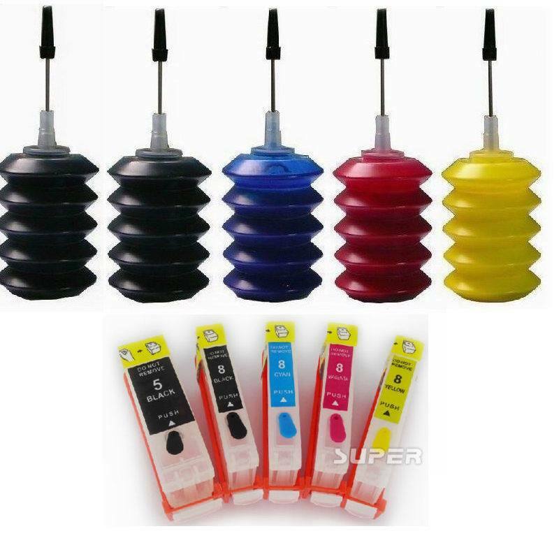 Refillable ink cartridges for Canon PGI-5BK CLI-8 iP4200 iP4300 iP4500+5x30ml