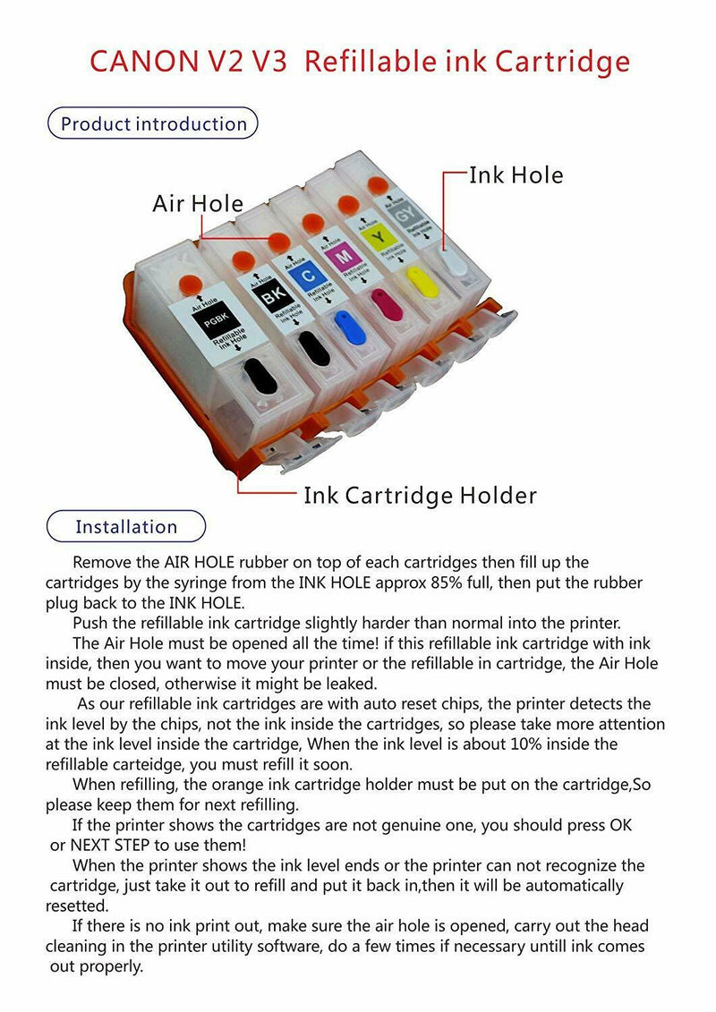 Canon MG8220 MG6120 MG6220 Empty Refillable Ink Cartridge PGI-225 CLI-226 gray