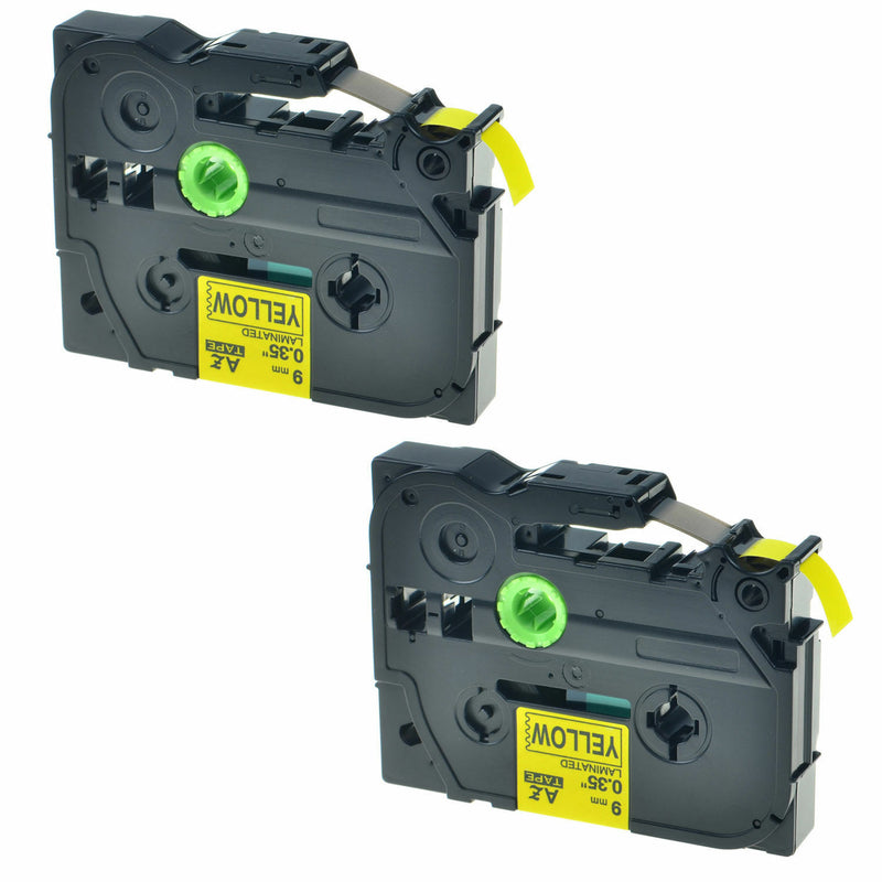 2PK Black on Yellow TZ 621 TZe 621 Laminated Label Tape 9mm For Brother P-touch