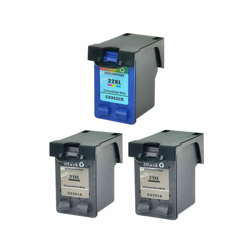 3 Ink Cartridge Fit for 21XL 22XL  Black Color HP Deskjet D1360 D1460 D2360