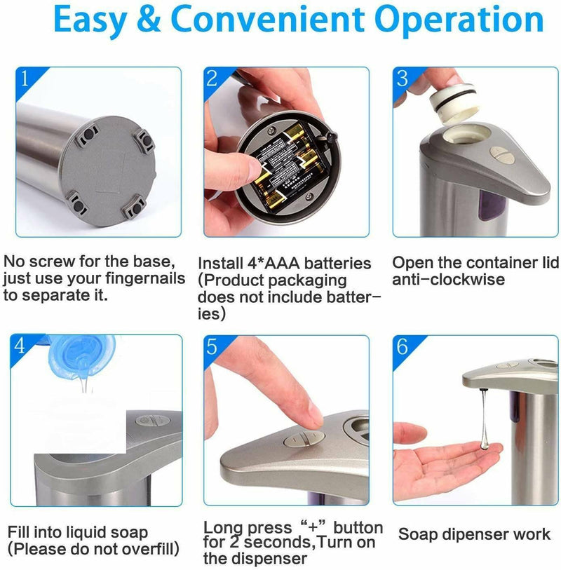 Stainless Steel Touchless Auto Hand Soap Dispenser for Bathroom Kitchen Hotel