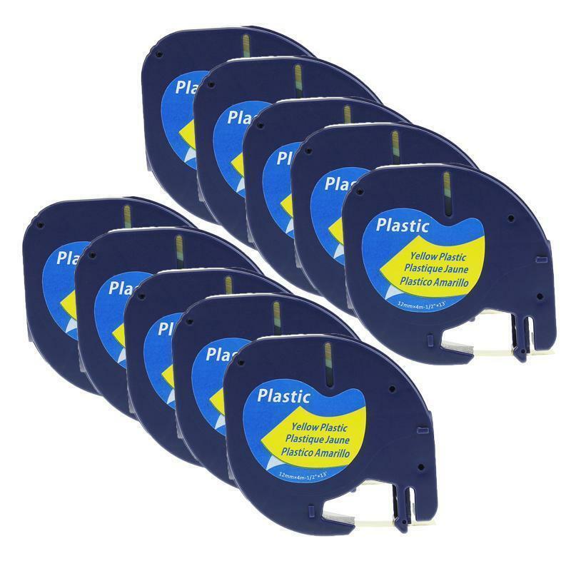 10 Compatible DYMO LetraTag 91202 91331 91221 Black on Yellow Label Tape