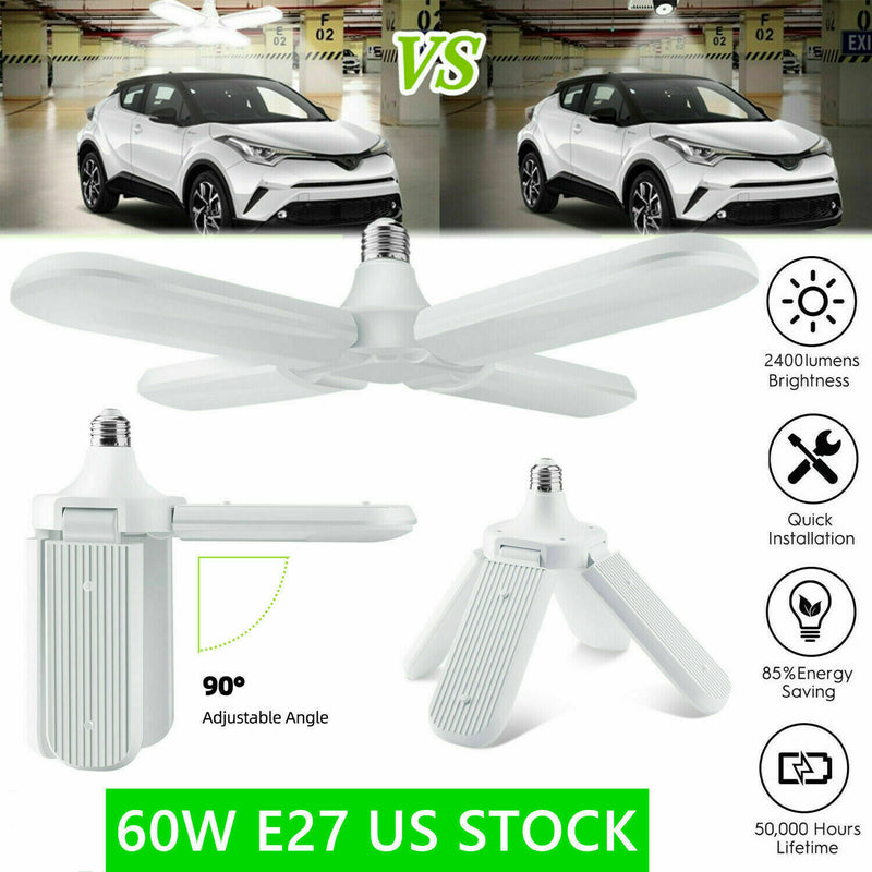 2Pcs Long Panel Garage 60W LED Deformable Lights Lamp Ceiling Fixture Bulb 6500K