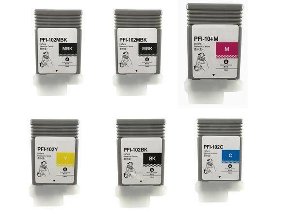 6 Compatible Canon ipf 650 655 750 755 760 765 PFI-102 pfi 104 INK imagePROGRAF