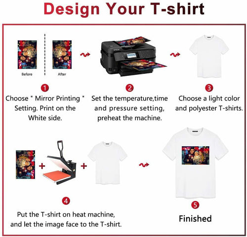 100 Sheets A4 Heat Sublimation Paper Transfer Paper for Inkjet T-Shirts Mugs US