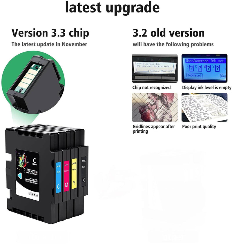 Sublimation Ink Cartridge Compatible for Sawgrass SG500 SG1000 Printer B-Version New Update Chip