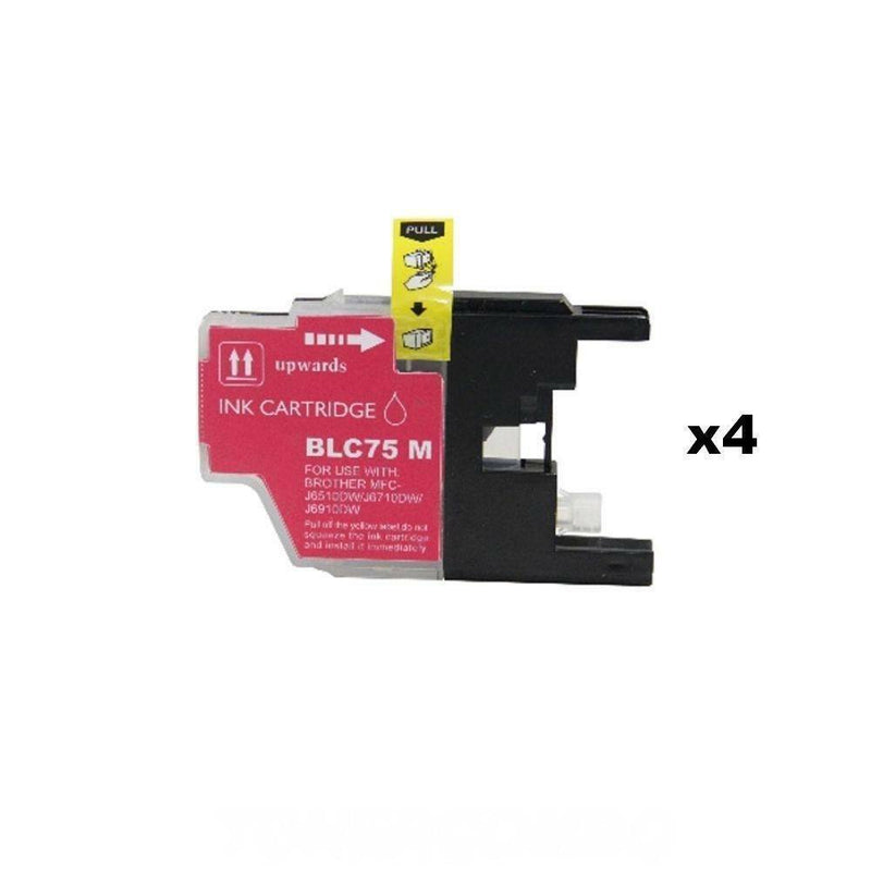 4 Pack Comp LC75 LC-75 Magenta Ink For Brother MFC-J5910DW MFC-J6510DW